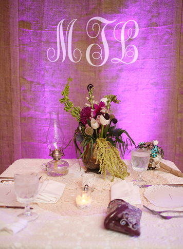 Guest Book Table Backdrop with Monogram Lighting || FREE shipping nationwide with Rent My Wedding.  Easy DIY setup for all rentals.