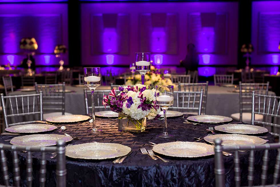 Dark purple uplighting for wedding