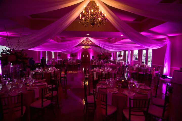 pink up lights, up light, up lighting, uplighting, wedding
