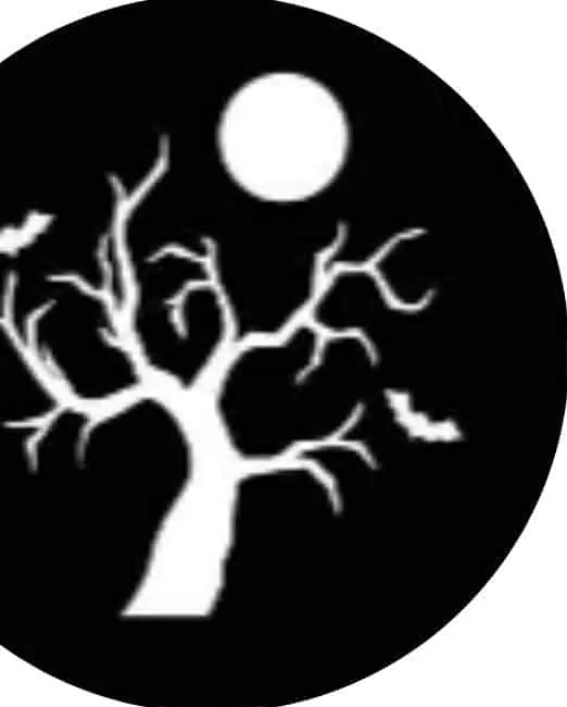 White bare tree, full moon and two bats on a black circular gobo design